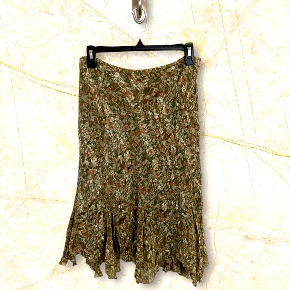 AK Anne Klein Silk Green Print Chiffon Skirt Sz 8P Vintage